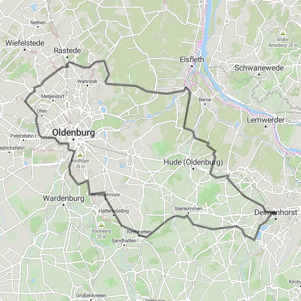 Karten-Miniaturansicht der Radinspiration "Radtour durch Ganderkesee und Rastede" in Weser-Ems, Germany. Erstellt vom Tarmacs.app-Routenplaner für Radtouren