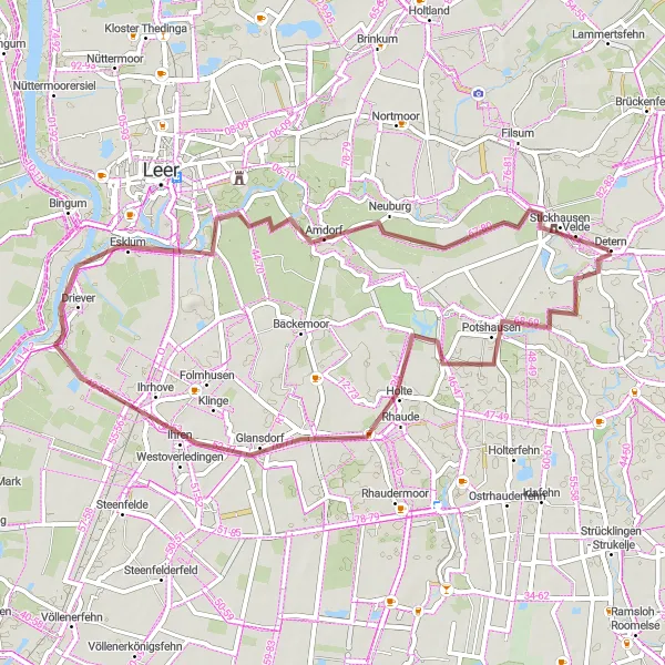 Map miniature of "Leerort and Potshausen Gravel Route" cycling inspiration in Weser-Ems, Germany. Generated by Tarmacs.app cycling route planner