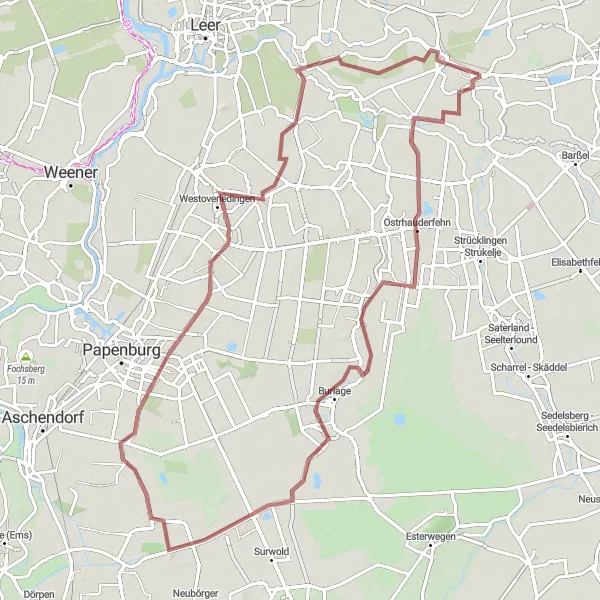 Map miniature of "The Ostrhauderfehn Delight" cycling inspiration in Weser-Ems, Germany. Generated by Tarmacs.app cycling route planner