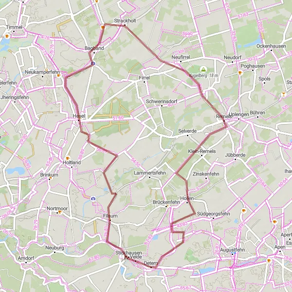 Karten-Miniaturansicht der Radinspiration "Abenteuerliches Gravel-Radfahren von Detern nach Hollen" in Weser-Ems, Germany. Erstellt vom Tarmacs.app-Routenplaner für Radtouren