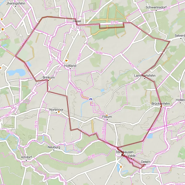 Map miniature of "The Charms of Brinkum and Brückenfehn" cycling inspiration in Weser-Ems, Germany. Generated by Tarmacs.app cycling route planner