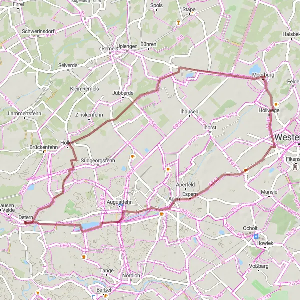 Map miniature of "Apen Gravel Route" cycling inspiration in Weser-Ems, Germany. Generated by Tarmacs.app cycling route planner