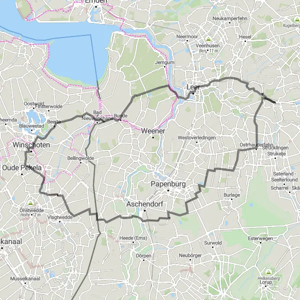 Karten-Miniaturansicht der Radinspiration "Roadtour durch Leer und Winschoten" in Weser-Ems, Germany. Erstellt vom Tarmacs.app-Routenplaner für Radtouren