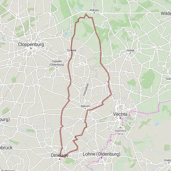 Karten-Miniaturansicht der Radinspiration "Schöne Gravel-Strecke um Dinklage" in Weser-Ems, Germany. Erstellt vom Tarmacs.app-Routenplaner für Radtouren