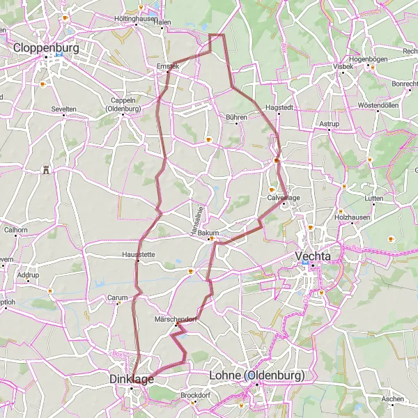 Map miniature of "The Gravel Loop" cycling inspiration in Weser-Ems, Germany. Generated by Tarmacs.app cycling route planner