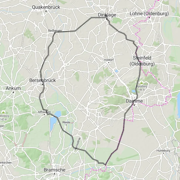 Map miniature of "Steinfeld Loop" cycling inspiration in Weser-Ems, Germany. Generated by Tarmacs.app cycling route planner