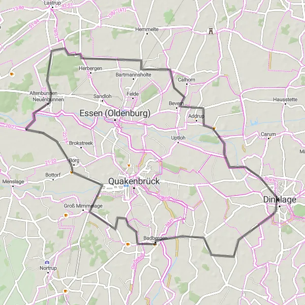 Karten-Miniaturansicht der Radinspiration "Radtour durch Badbergen und Bevern" in Weser-Ems, Germany. Erstellt vom Tarmacs.app-Routenplaner für Radtouren