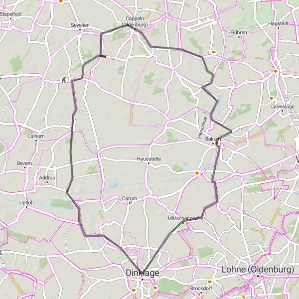 Map miniature of "Cappeln Cruise" cycling inspiration in Weser-Ems, Germany. Generated by Tarmacs.app cycling route planner