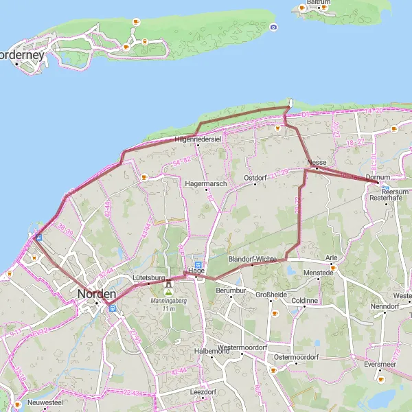 Karten-Miniaturansicht der Radinspiration "Rundtour entlang der Nordseeküste" in Weser-Ems, Germany. Erstellt vom Tarmacs.app-Routenplaner für Radtouren