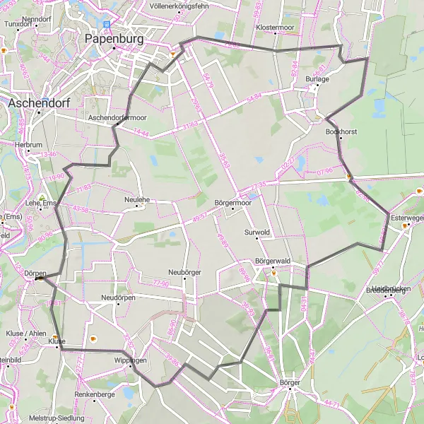 Map miniature of "Scenic Road Cycling Loop of Weser-Ems" cycling inspiration in Weser-Ems, Germany. Generated by Tarmacs.app cycling route planner