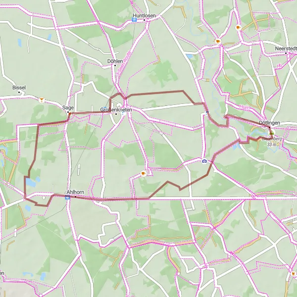 Map miniature of "Journey through Sage and Ahlhorn" cycling inspiration in Weser-Ems, Germany. Generated by Tarmacs.app cycling route planner