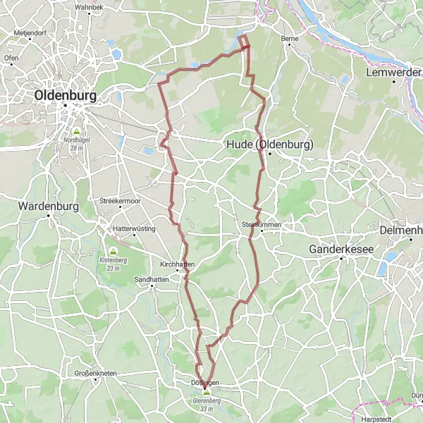 Map miniature of "Through the Forests and Fields" cycling inspiration in Weser-Ems, Germany. Generated by Tarmacs.app cycling route planner