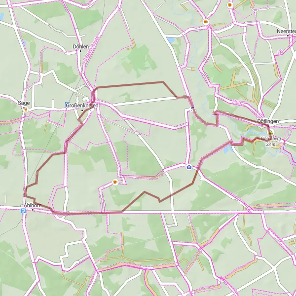 Map miniature of "Gravel Adventure in Großenkneten" cycling inspiration in Weser-Ems, Germany. Generated by Tarmacs.app cycling route planner