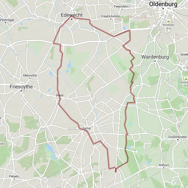 Map miniature of "The Moorland Adventure Gravel Route" cycling inspiration in Weser-Ems, Germany. Generated by Tarmacs.app cycling route planner