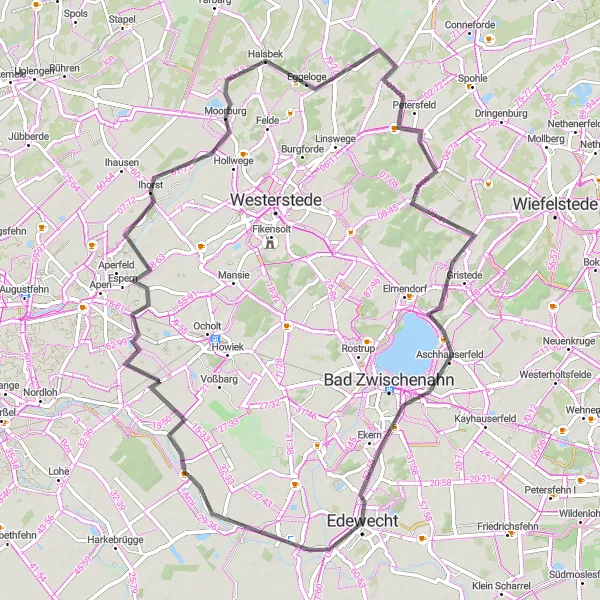 Map miniature of "Moorland Magic" cycling inspiration in Weser-Ems, Germany. Generated by Tarmacs.app cycling route planner
