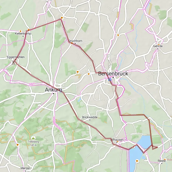 Map miniature of "Bersenbrück Gravel Loop" cycling inspiration in Weser-Ems, Germany. Generated by Tarmacs.app cycling route planner