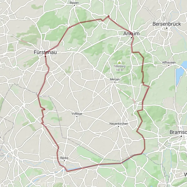 Map miniature of "Ankum Gravel Adventure" cycling inspiration in Weser-Ems, Germany. Generated by Tarmacs.app cycling route planner