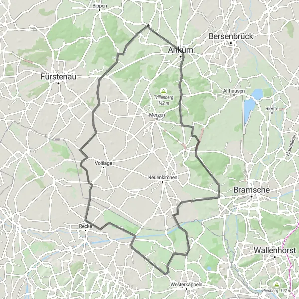 Karten-Miniaturansicht der Radinspiration "Hügelige Tour durch das Münsterland" in Weser-Ems, Germany. Erstellt vom Tarmacs.app-Routenplaner für Radtouren