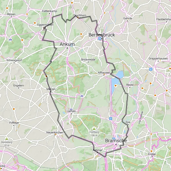 Karten-Miniaturansicht der Radinspiration "Kleine Runde durch das Osnabrücker Land" in Weser-Ems, Germany. Erstellt vom Tarmacs.app-Routenplaner für Radtouren