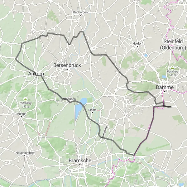 Map miniature of "Eggermühlen Loop" cycling inspiration in Weser-Ems, Germany. Generated by Tarmacs.app cycling route planner