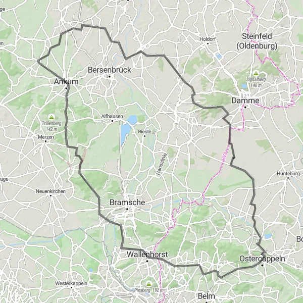 Karten-Miniaturansicht der Radinspiration "Kattenberg und Gattberg Rundtour" in Weser-Ems, Germany. Erstellt vom Tarmacs.app-Routenplaner für Radtouren