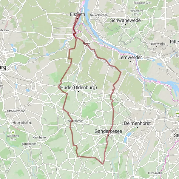 Map miniature of "Gravel Adventure" cycling inspiration in Weser-Ems, Germany. Generated by Tarmacs.app cycling route planner