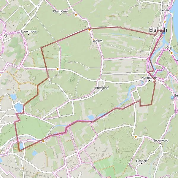 Map miniature of "Iprump Gravel Ride" cycling inspiration in Weser-Ems, Germany. Generated by Tarmacs.app cycling route planner