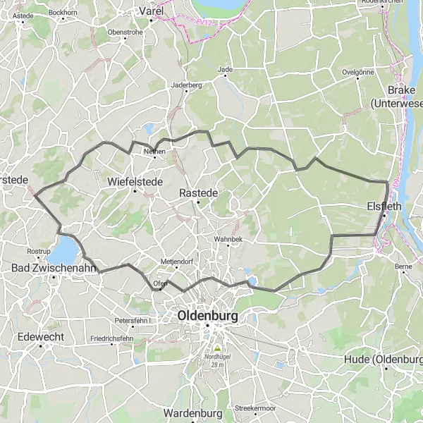 Map miniature of "Countryside Delight" cycling inspiration in Weser-Ems, Germany. Generated by Tarmacs.app cycling route planner