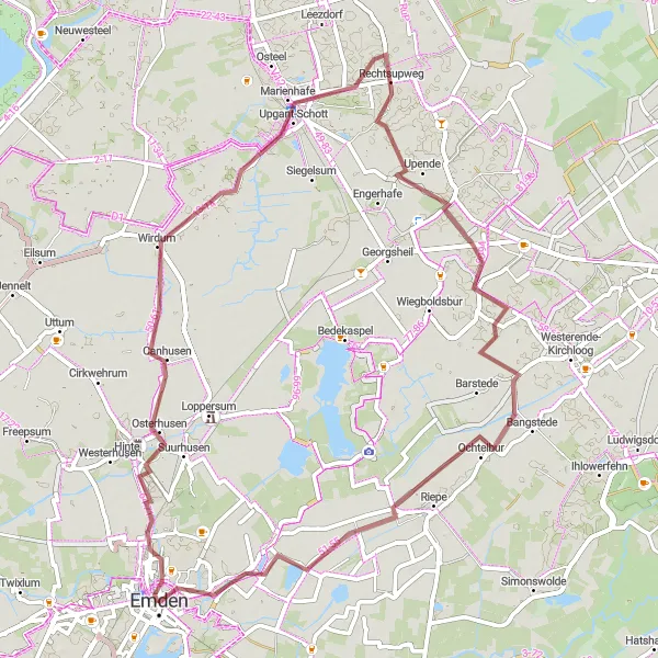 Map miniature of "Off the Beaten Path" cycling inspiration in Weser-Ems, Germany. Generated by Tarmacs.app cycling route planner