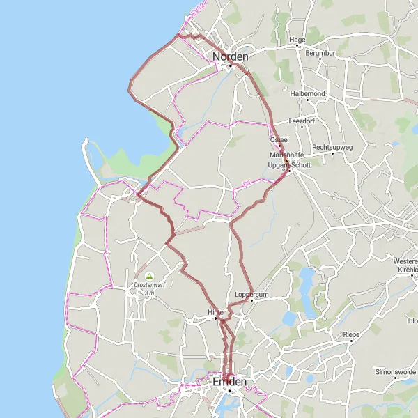 Map miniature of "Emden to Greetsiel and Back" cycling inspiration in Weser-Ems, Germany. Generated by Tarmacs.app cycling route planner