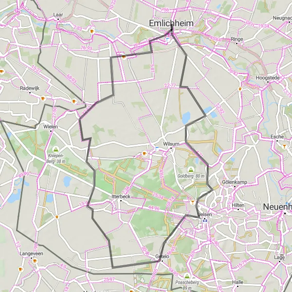 Karten-Miniaturansicht der Radinspiration "Rundtour Emlichheim - Wellberg - Ratzelberg" in Weser-Ems, Germany. Erstellt vom Tarmacs.app-Routenplaner für Radtouren