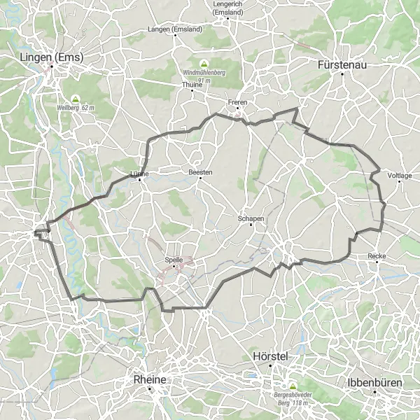 Map miniature of "Road Trip to Dreierwalde" cycling inspiration in Weser-Ems, Germany. Generated by Tarmacs.app cycling route planner