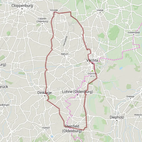 Map miniature of "The Gravel Adventure" cycling inspiration in Weser-Ems, Germany. Generated by Tarmacs.app cycling route planner