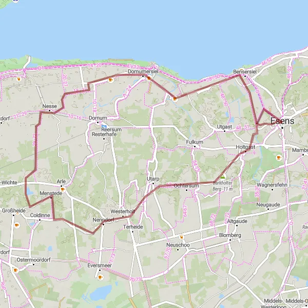 Map miniature of "Rural Gravel Loop" cycling inspiration in Weser-Ems, Germany. Generated by Tarmacs.app cycling route planner