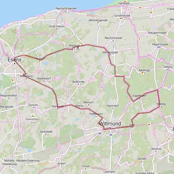Karten-Miniaturansicht der Radinspiration "Rundtour durch Ostfriesland" in Weser-Ems, Germany. Erstellt vom Tarmacs.app-Routenplaner für Radtouren
