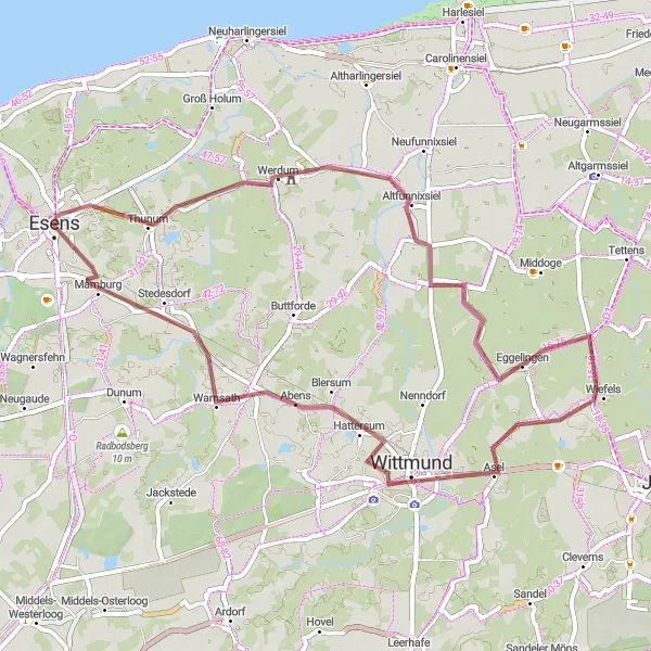 Map miniature of "Picturesque Village Tour" cycling inspiration in Weser-Ems, Germany. Generated by Tarmacs.app cycling route planner