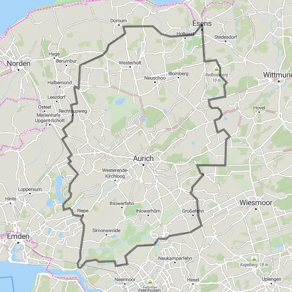 Karten-Miniaturansicht der Radinspiration "Ausgedehnte Radtour durch Ostfriesland" in Weser-Ems, Germany. Erstellt vom Tarmacs.app-Routenplaner für Radtouren