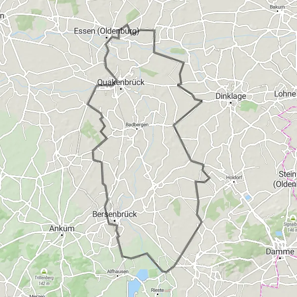 Map miniature of "Essen Loop" cycling inspiration in Weser-Ems, Germany. Generated by Tarmacs.app cycling route planner