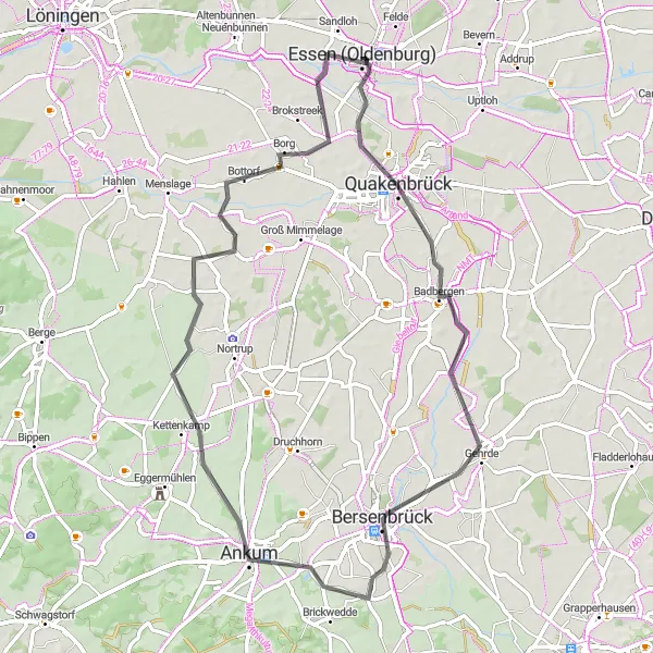 Map miniature of "Hase River Loop" cycling inspiration in Weser-Ems, Germany. Generated by Tarmacs.app cycling route planner