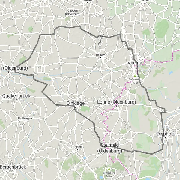 Map miniature of "The Vechta Adventure" cycling inspiration in Weser-Ems, Germany. Generated by Tarmacs.app cycling route planner