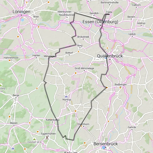 Karten-Miniaturansicht der Radinspiration "Radtour von Essen nach Quakenbrück" in Weser-Ems, Germany. Erstellt vom Tarmacs.app-Routenplaner für Radtouren