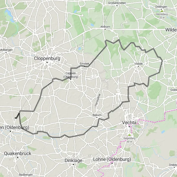 Karten-Miniaturansicht der Radinspiration "Rundfahrt von Essen nach Weser-Ems" in Weser-Ems, Germany. Erstellt vom Tarmacs.app-Routenplaner für Radtouren