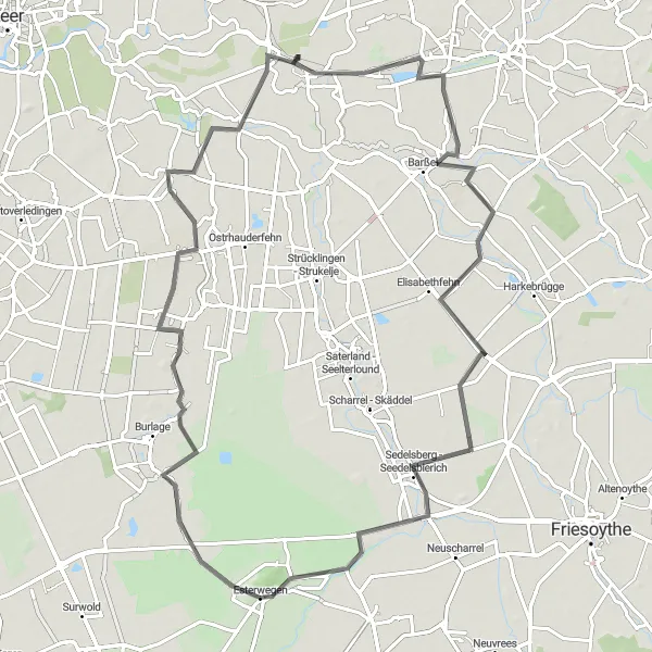 Map miniature of "Esterwegen to Potshausen Loop" cycling inspiration in Weser-Ems, Germany. Generated by Tarmacs.app cycling route planner