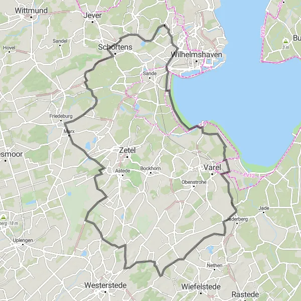 Map miniature of "Scenic Road Ride with Various Highlights" cycling inspiration in Weser-Ems, Germany. Generated by Tarmacs.app cycling route planner
