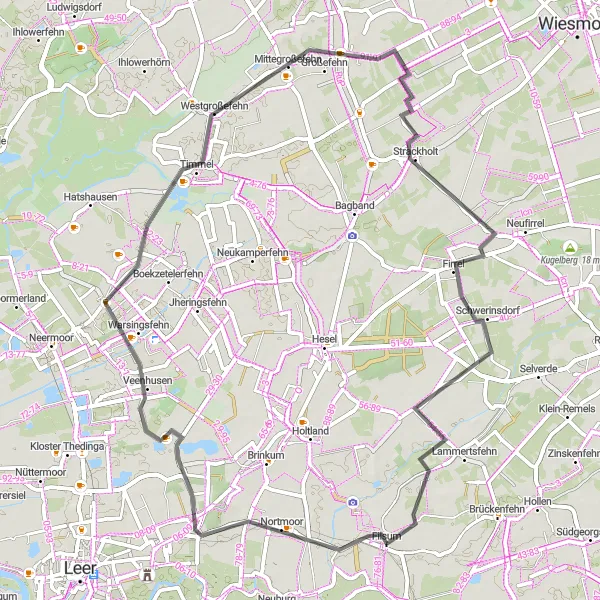 Map miniature of "Fehnland Tour" cycling inspiration in Weser-Ems, Germany. Generated by Tarmacs.app cycling route planner