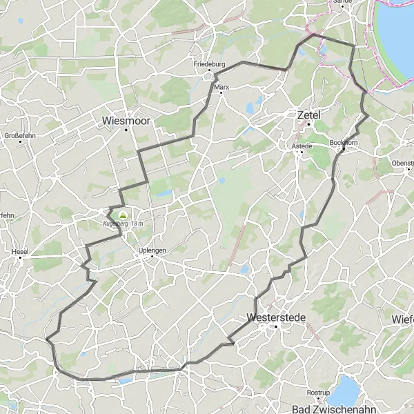 Karten-Miniaturansicht der Radinspiration "Tour de Ostfriesland" in Weser-Ems, Germany. Erstellt vom Tarmacs.app-Routenplaner für Radtouren