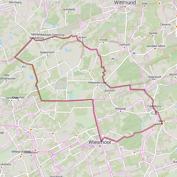 Map miniature of "Scenic Gravel Ride Through Friedeburg" cycling inspiration in Weser-Ems, Germany. Generated by Tarmacs.app cycling route planner