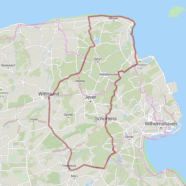 Karten-Miniaturansicht der Radinspiration "Landschaftliche Schönheit bei Wittmund" in Weser-Ems, Germany. Erstellt vom Tarmacs.app-Routenplaner für Radtouren