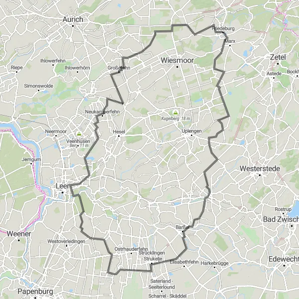Karten-Miniaturansicht der Radinspiration "Tour der Mühlen und Moorgebiete" in Weser-Ems, Germany. Erstellt vom Tarmacs.app-Routenplaner für Radtouren