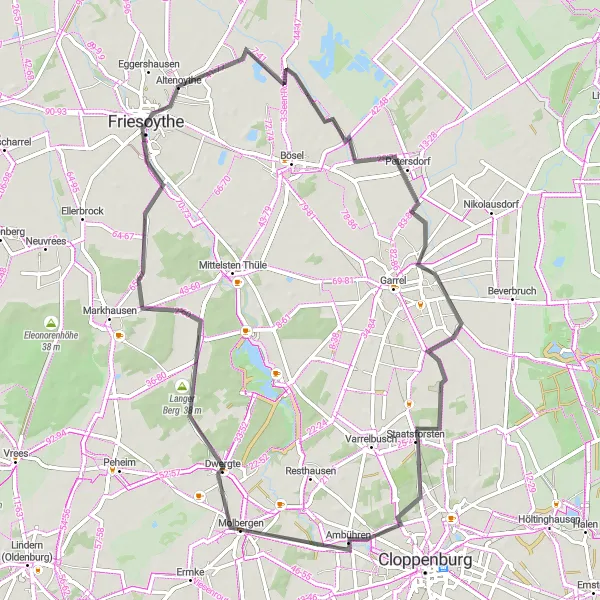 Map miniature of "Friesoythe Molbergen Excursion" cycling inspiration in Weser-Ems, Germany. Generated by Tarmacs.app cycling route planner